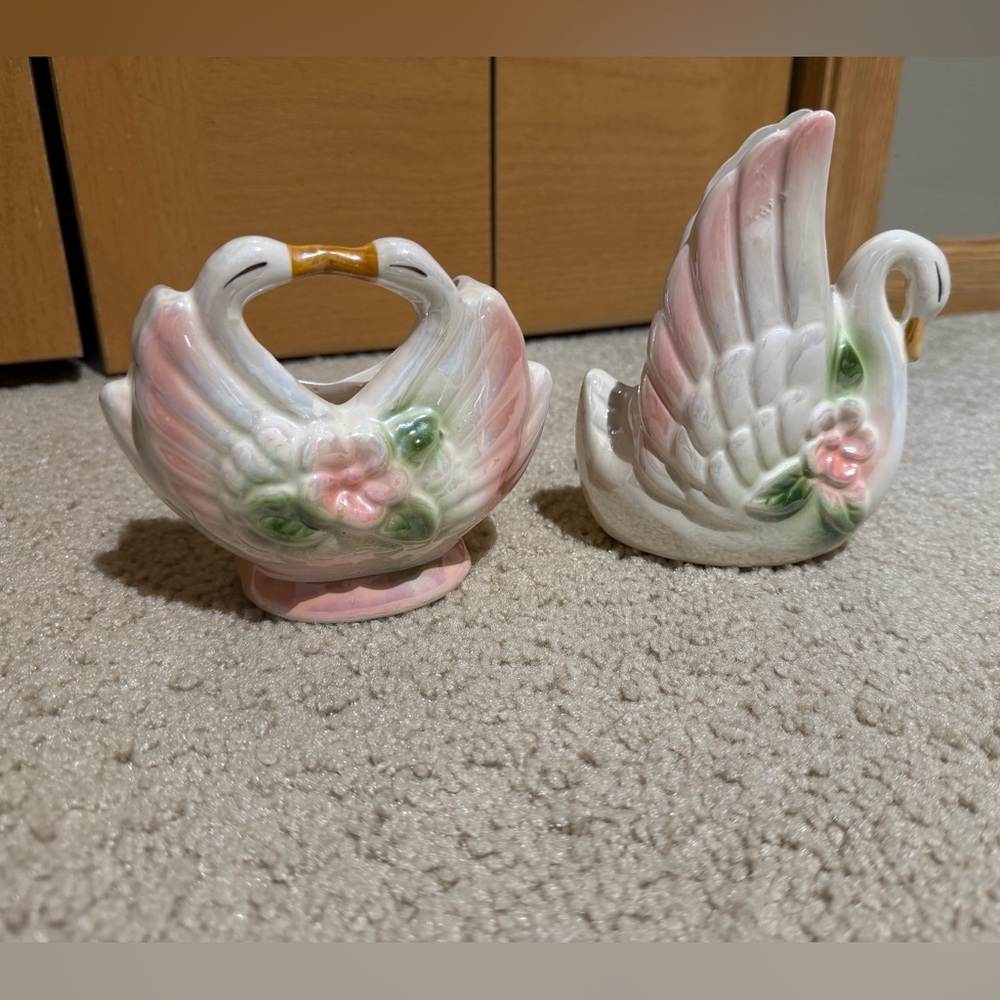 Vintage Hand painted lusterware Swan planters/vases
